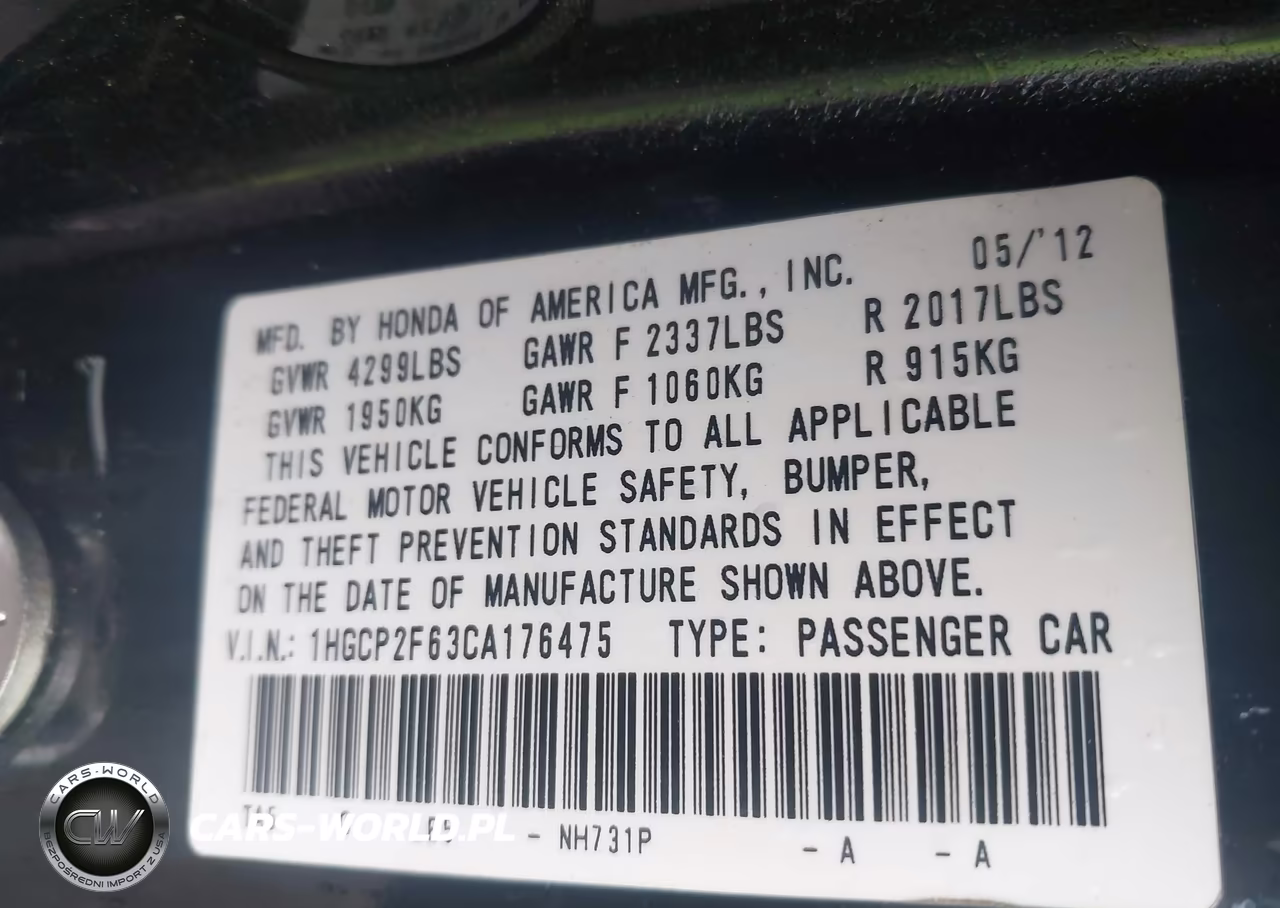 2012 Honda Accord 2.4 Se VIN:1HGCP2F63CA176475 - 9