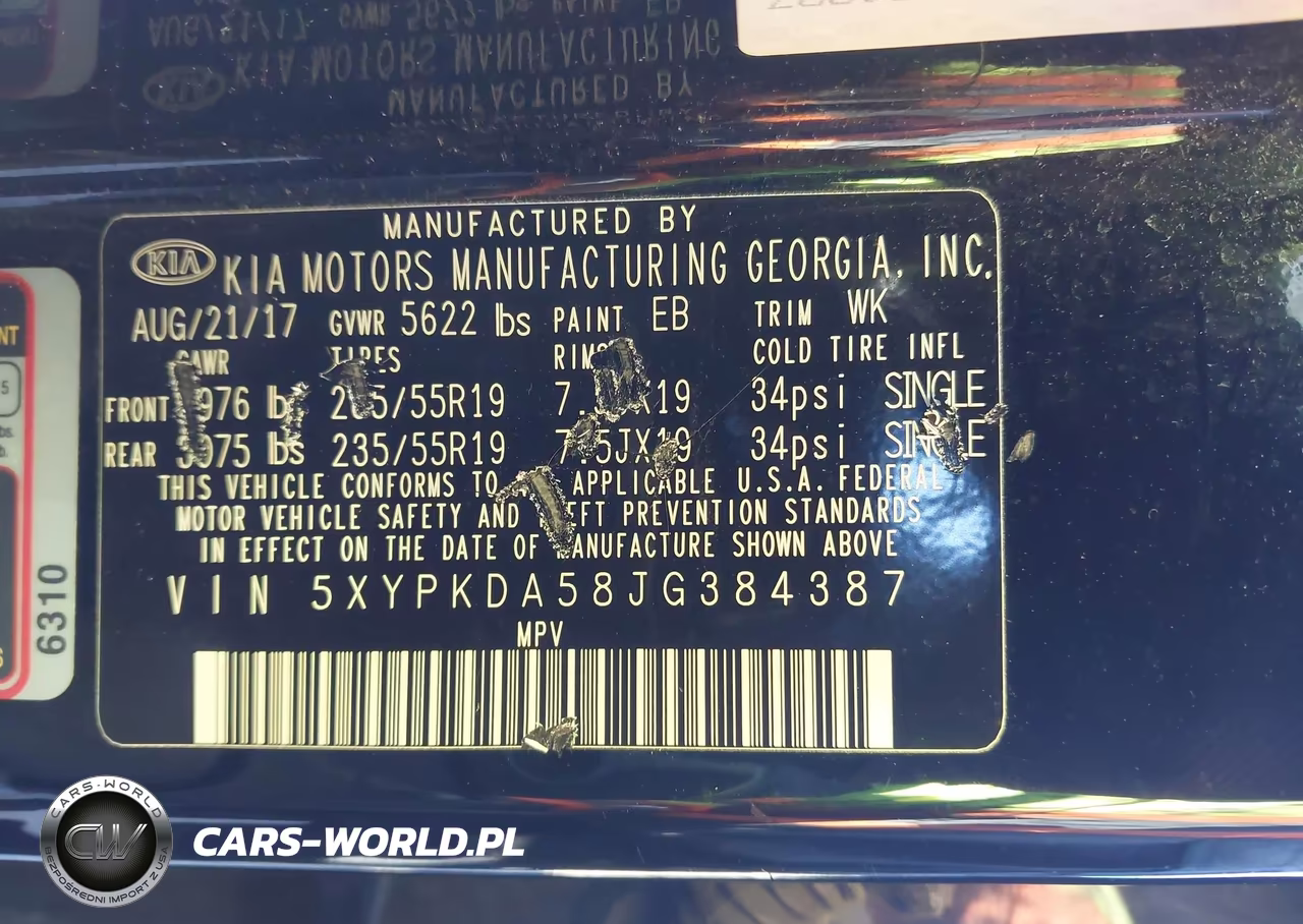 2018 Kia Sorento 3.3L Sx VIN:5XYPKDA58JG384387 - 9