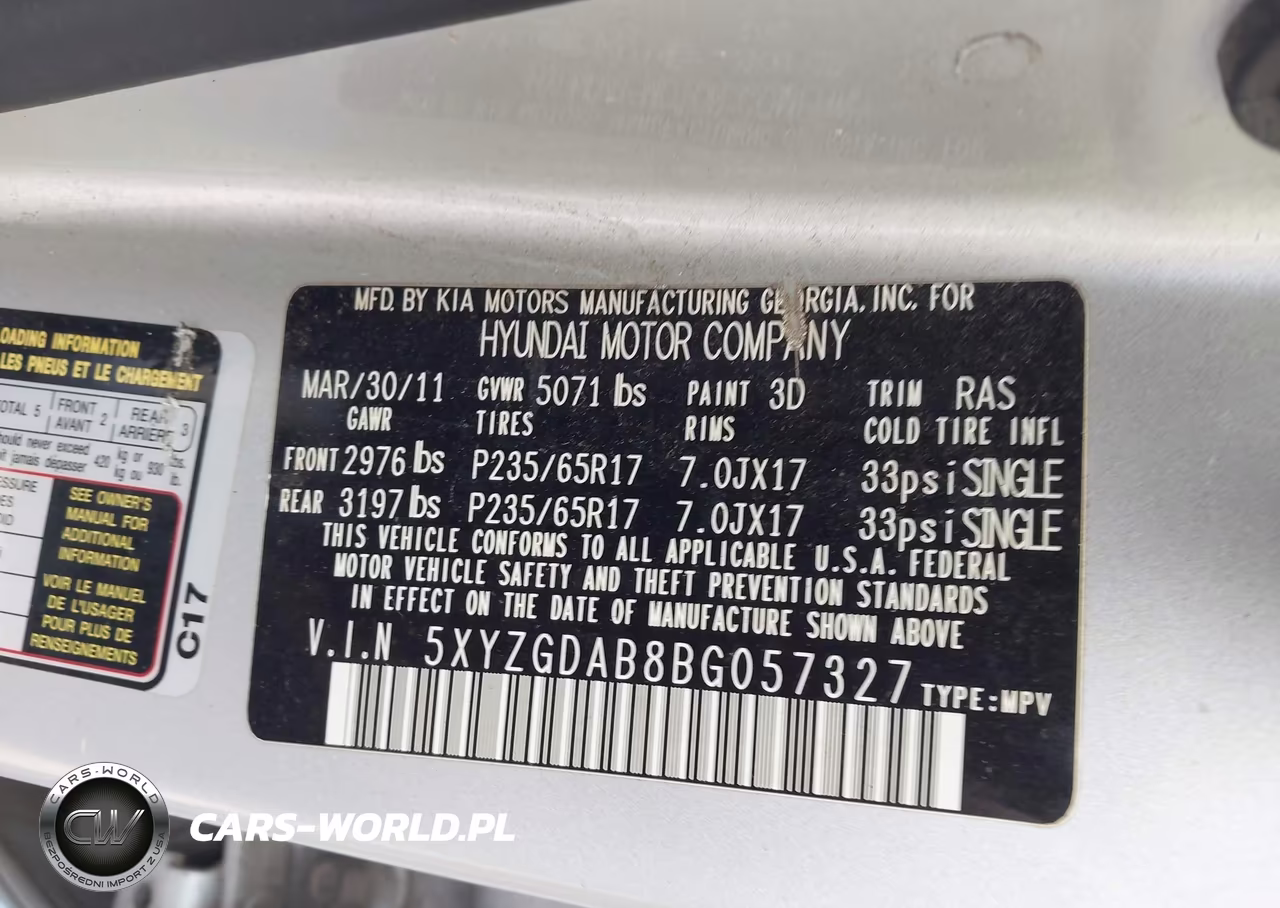 2011 Hyundai Santa Fe Gls VIN:5XYZGDAB8BG057327 - 9