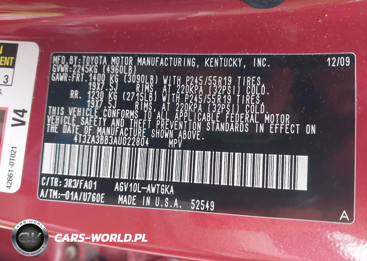 2010 Toyota Venza VIN:4T3ZA3BB3AU022804 - 9