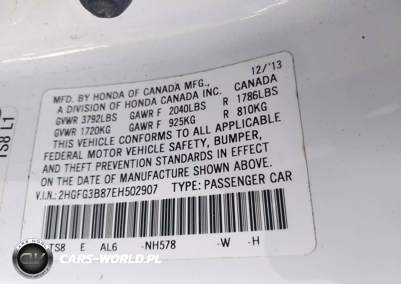 2014 Honda Civic Ex VIN:2HGFG3B87EH502907 - 9