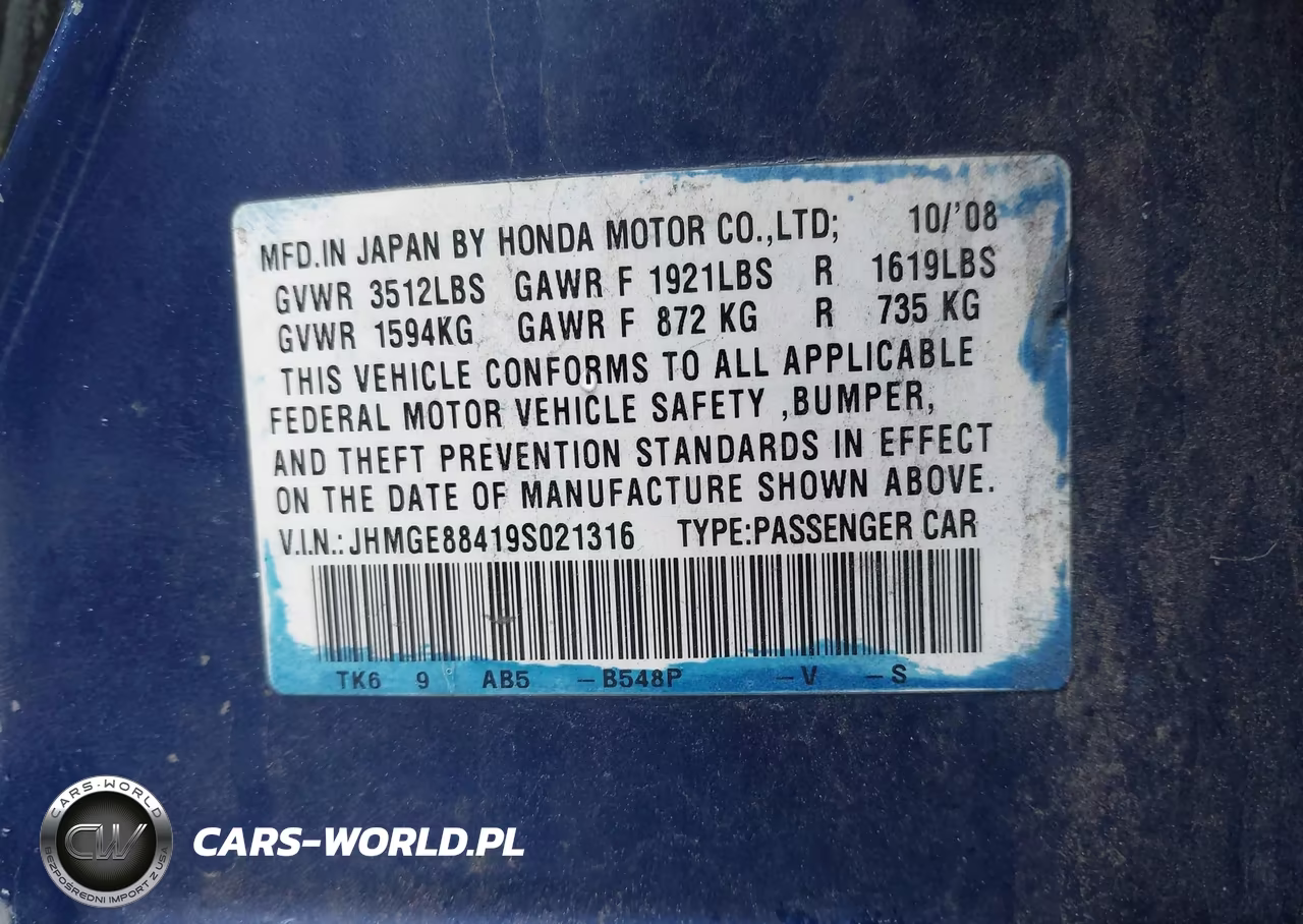 2009 Honda Fit Sport VIN:JHMGE88419S021316 - 9