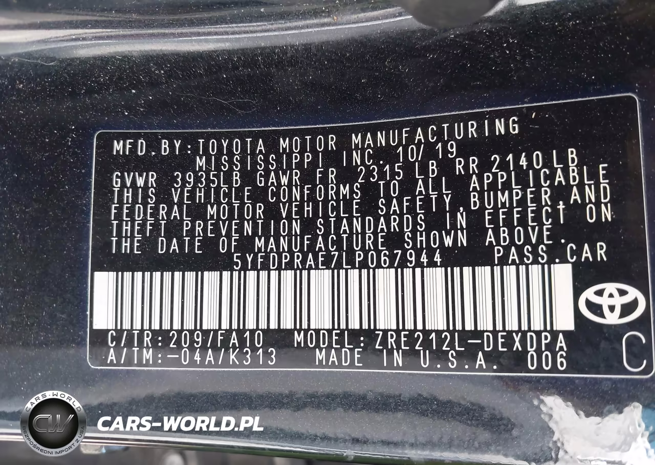 2020 Toyota Corolla L VIN:5YFDPRAE7LP067944 - 9