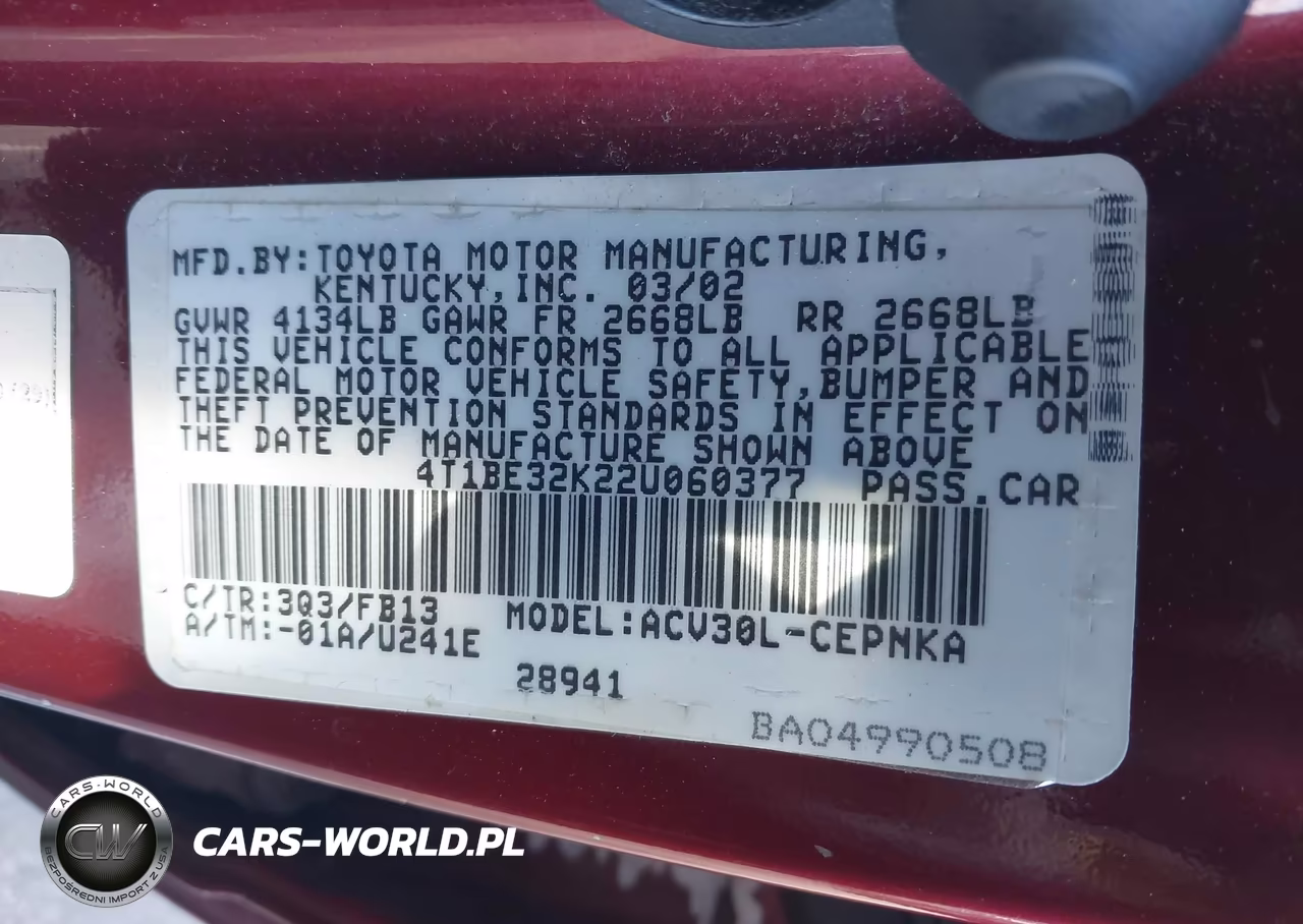 2002 Toyota Camry Le VIN:4T1BE32K22U060377 - 9