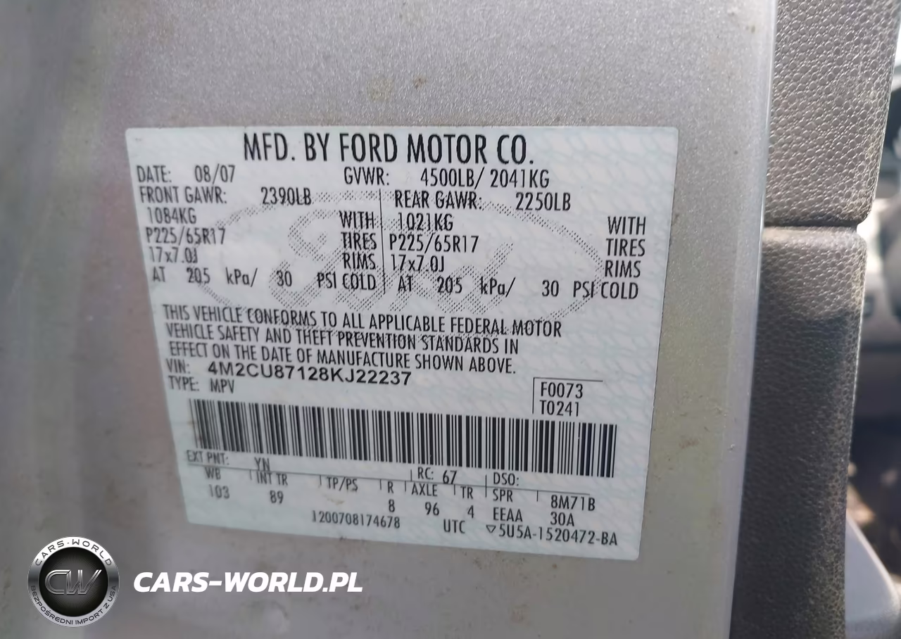 2008 Mercury Mariner Premier VIN:4M2CU87128KJ22237 - 9