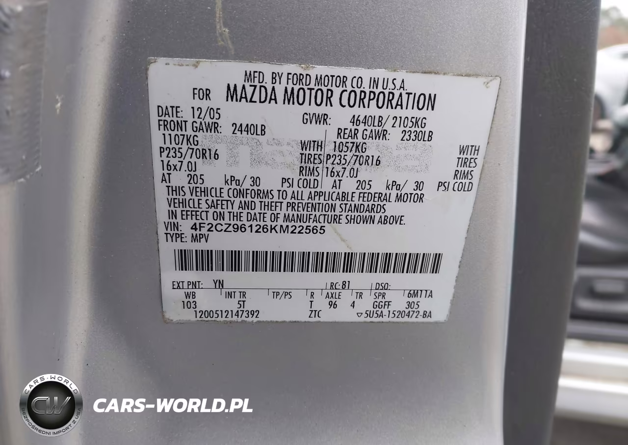 2006 Mazda Tribute S VIN:4F2CZ96126KM22565 - 9