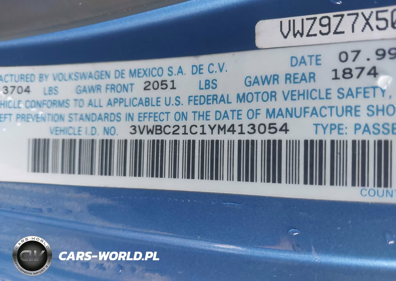 2000 Volkswagen New Beetle Gl VIN:3VWBC21C1YM413054 - 9