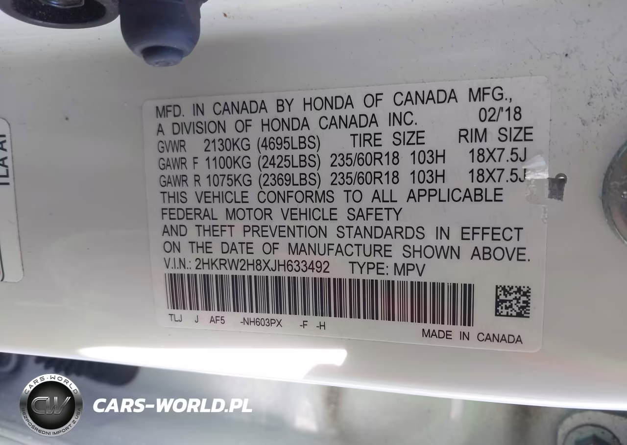 2018 Honda Cr-V Ex-L-Ex-L Navi VIN:2HKRW2H8XJH633492 - 9