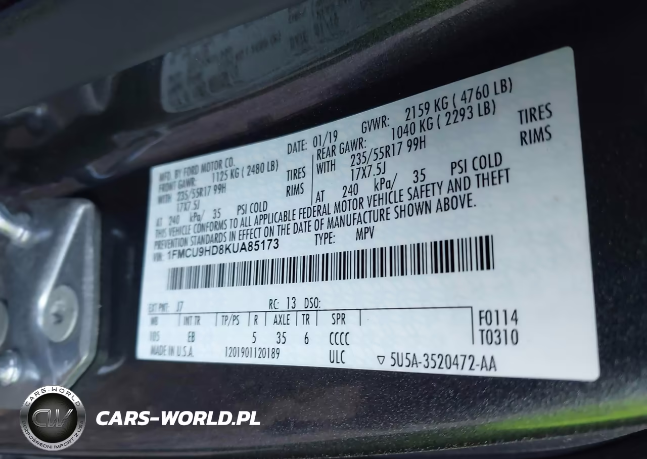 2019 Ford Escape Sel VIN:1FMCU9HD8KUA85173 - 9