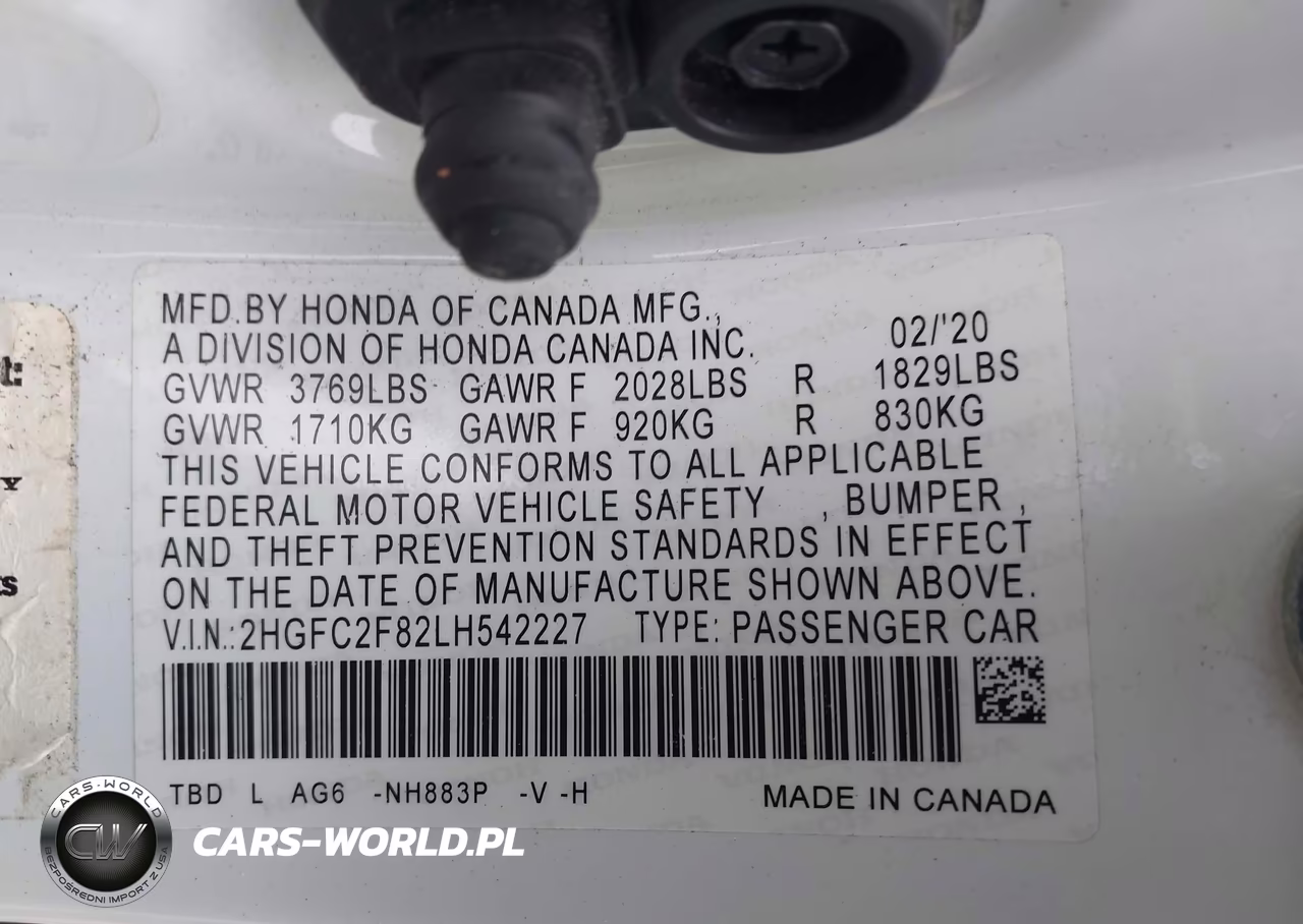 2020 Honda Civic Sport VIN:2HGFC2F82LH542227 - 9