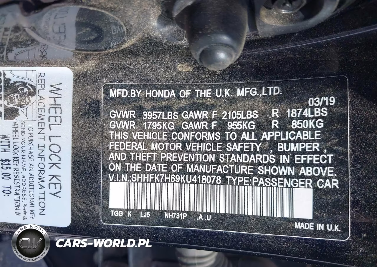 2019 Honda Civic Ex VIN:SHHFK7H69KU418078 - 9