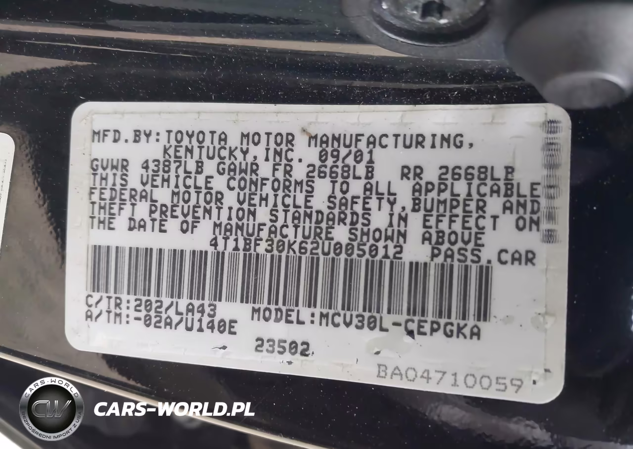 2002 Toyota Camry Xle V6 VIN:4T1BF30K62U005012 - 9