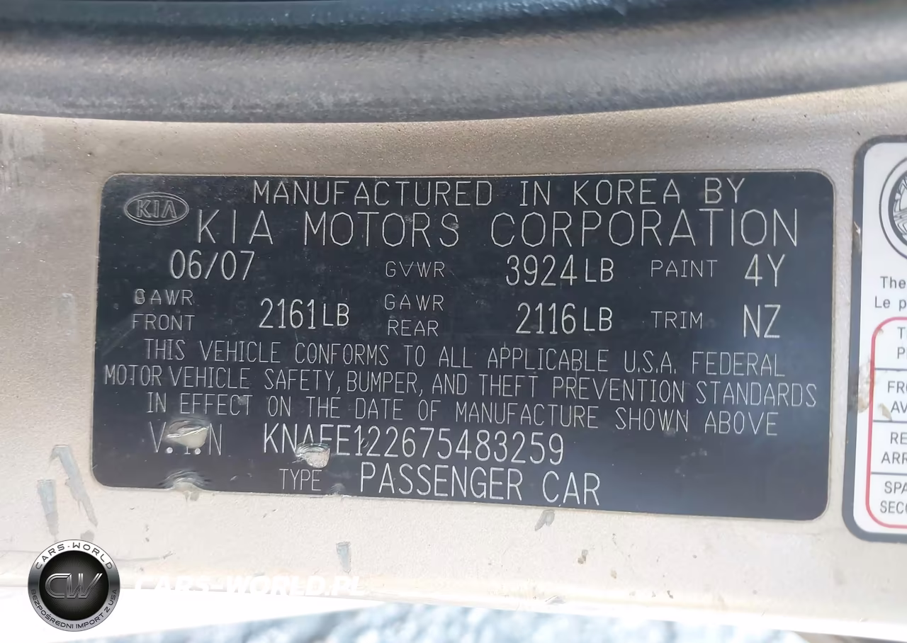 2007 Kia Spectra Ex VIN:KNAFE122675483259 - 9