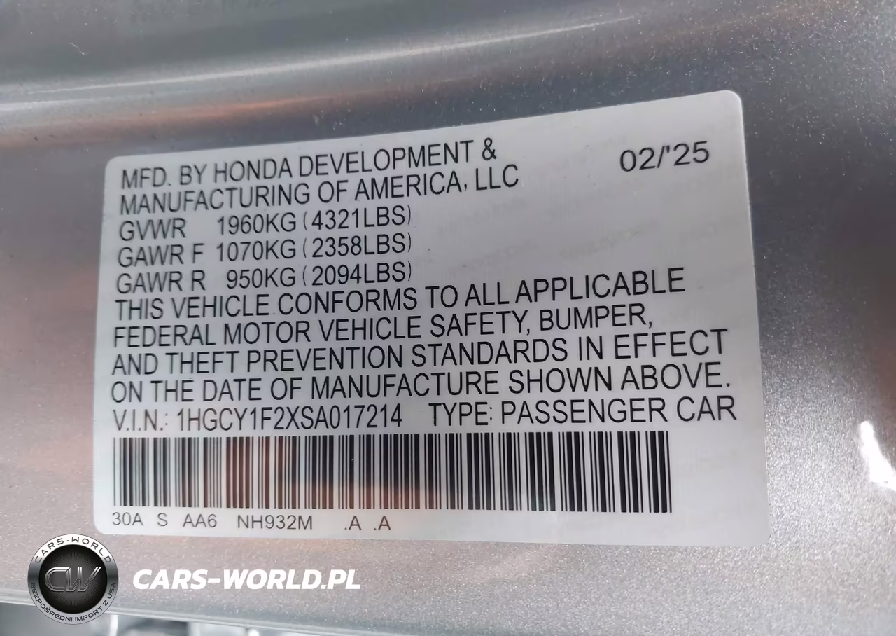 2025 Honda Accord Lx VIN:1HGCY1F2XSA017214 - 9