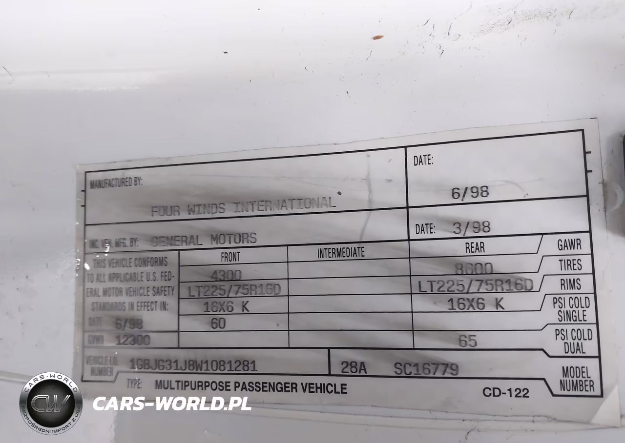 1998 Chevrolet Cutaway Rv VIN:1GBJG31J8W1081281 - 8