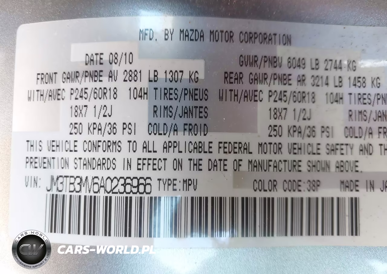 2010 Mazda Cx-9 Touring VIN:JM3TB3MV6A0236966 - 9