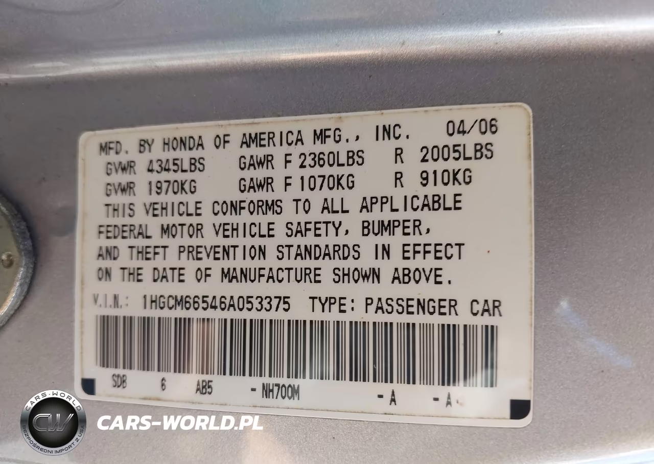 2006 Honda Accord 3.0 Ex VIN:1HGCM66546A053375 - 9