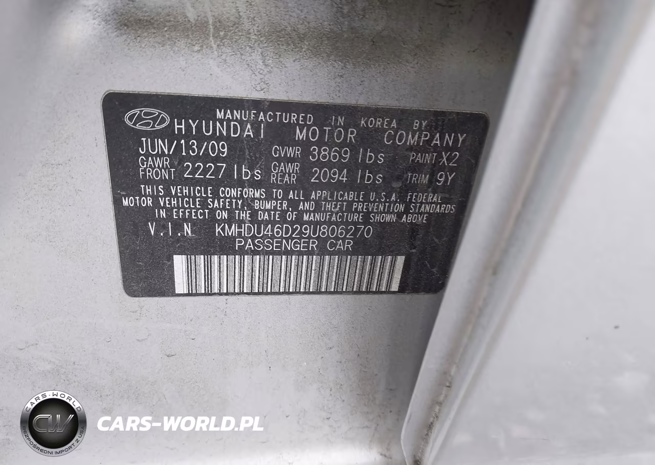2009 Hyundai Elantra Gls VIN:KMHDU46D29U806270 - 9