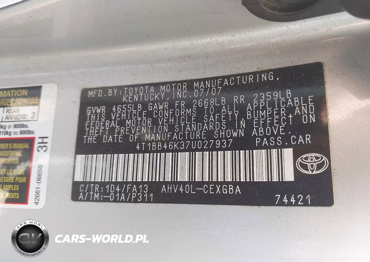2007 Toyota Camry Hybrid VIN:4T1BB46K37U027937 - 9