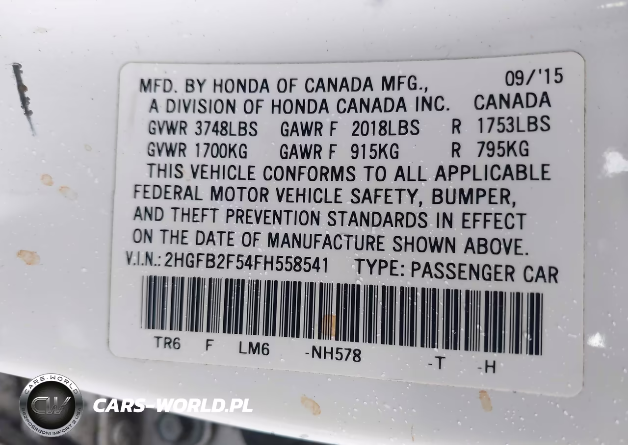 2015 Honda Civic Lx VIN:2HGFB2F54FH558541 - 9