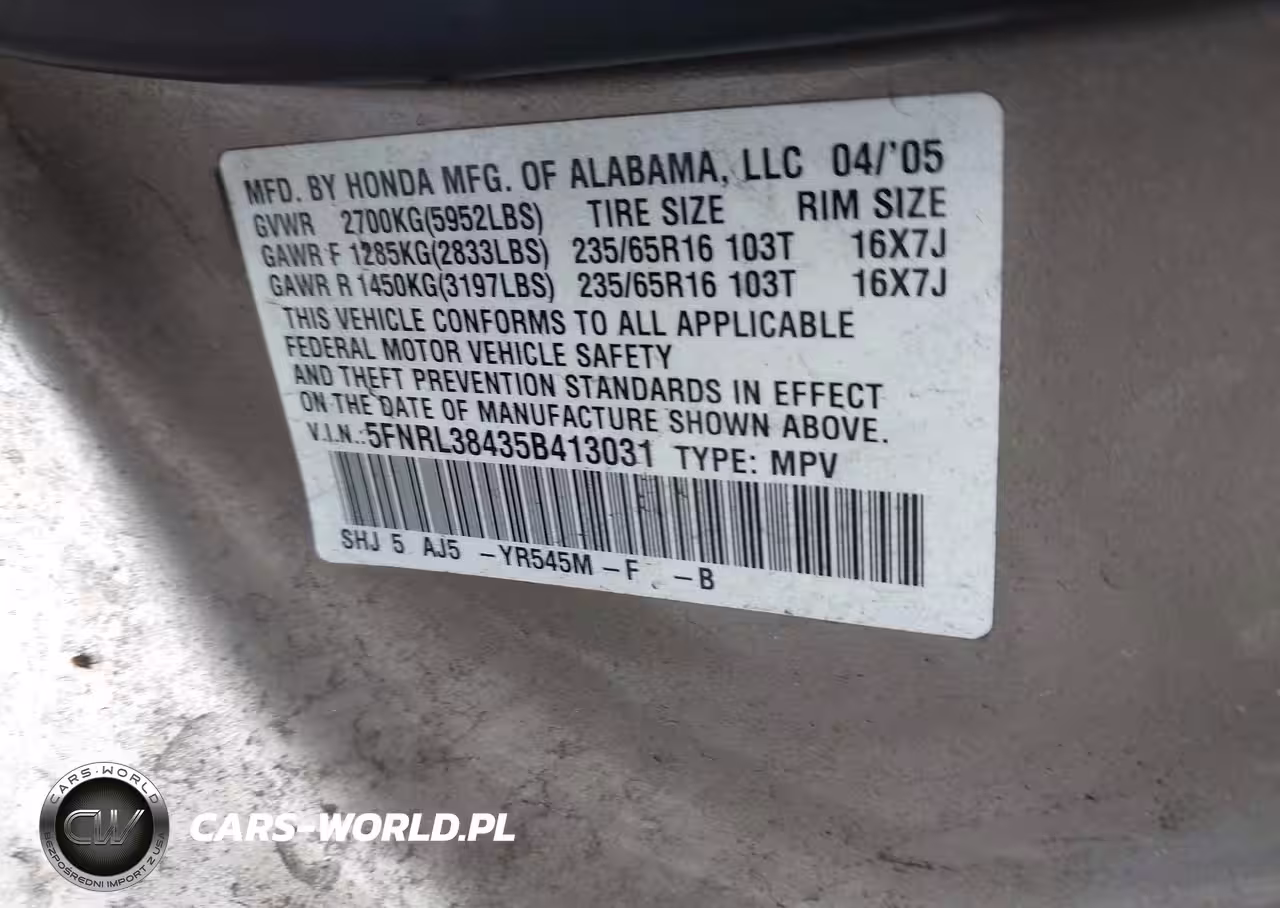 2005 Honda Odyssey Ex VIN:5FNRL38435B413031 - 9