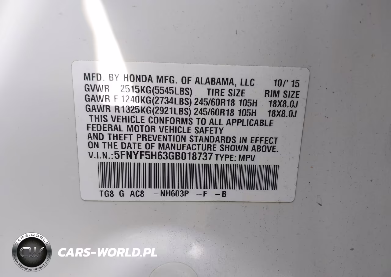 2016 Honda Pilot Ex-L VIN:5FNYF5H63GB018737 - 9