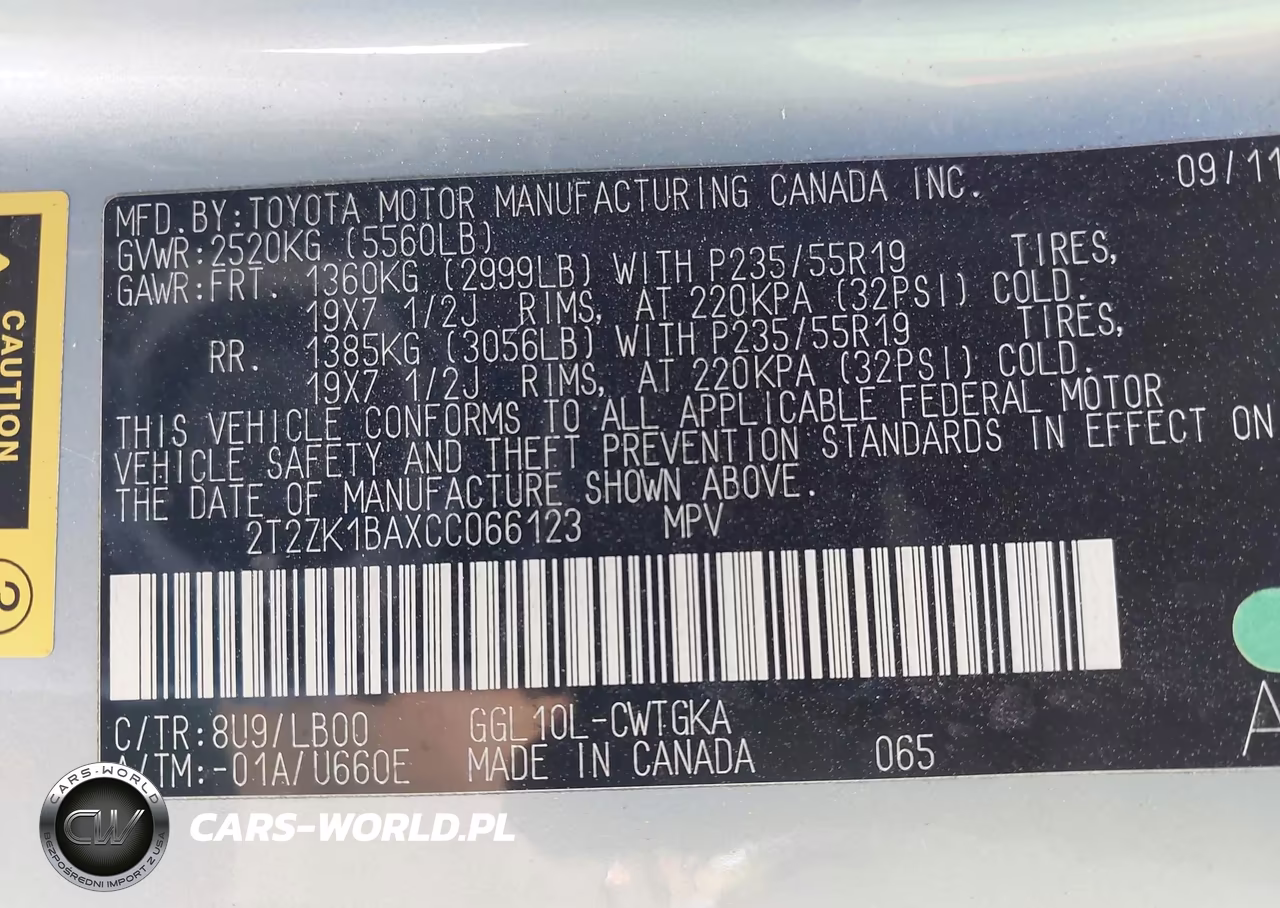 2012 Lexus Rx 350 VIN:2T2ZK1BAXCC066123 - 9