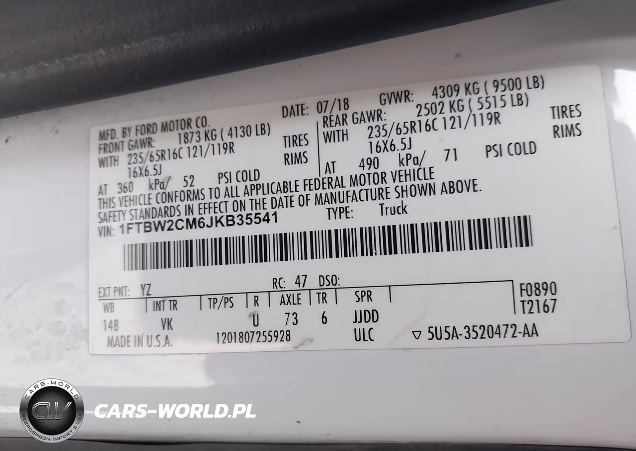 2018 Ford Transit-350 VIN:1FTBW2CM6JKB35541 - 9