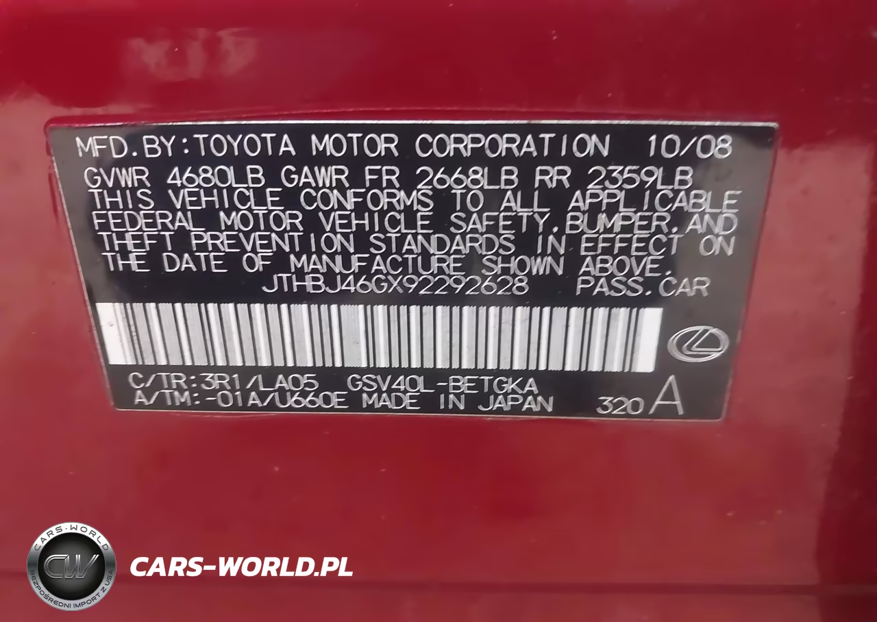 2009 Lexus Es 350 VIN:JTHBJ46GX92292628 - 9