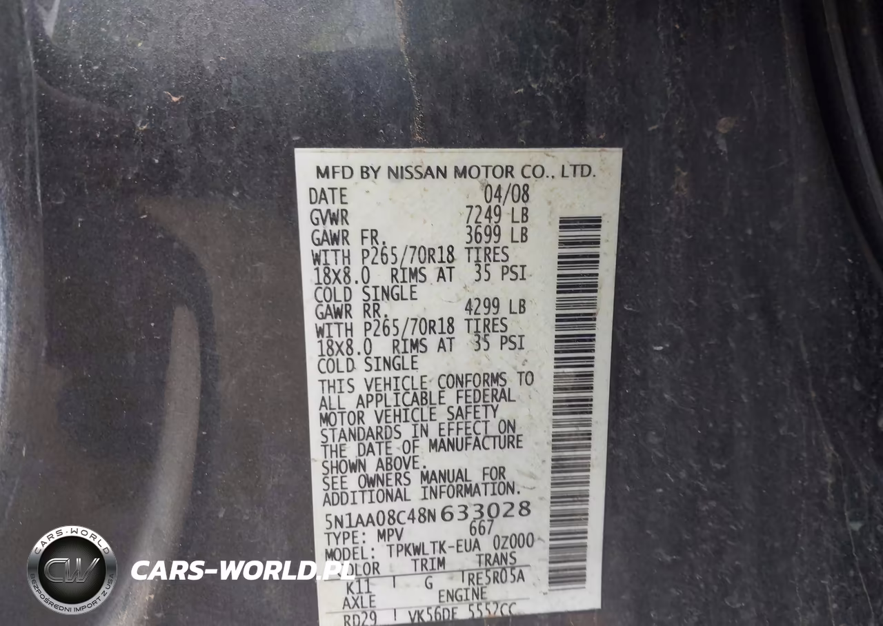 2008 Nissan Armada Se VIN:5N1AA08C48N633028 - 9