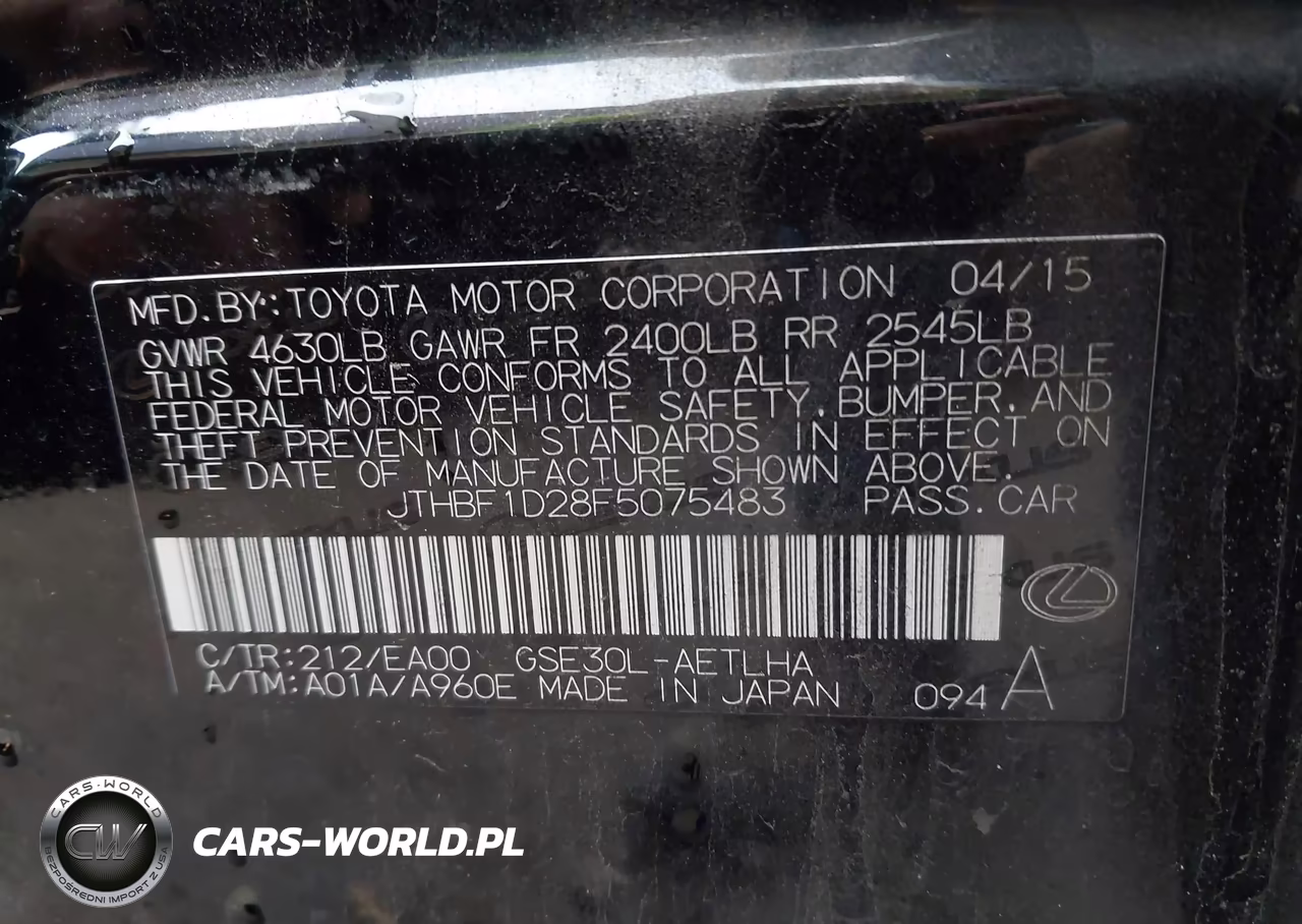 2015 Lexus Is 250 VIN:JTHBF1D28F5075483 - 9