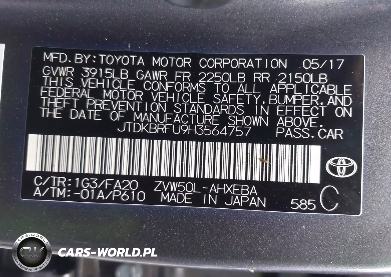 2017 Toyota Prius Two VIN:JTDKBRFU9H3564757 - 9