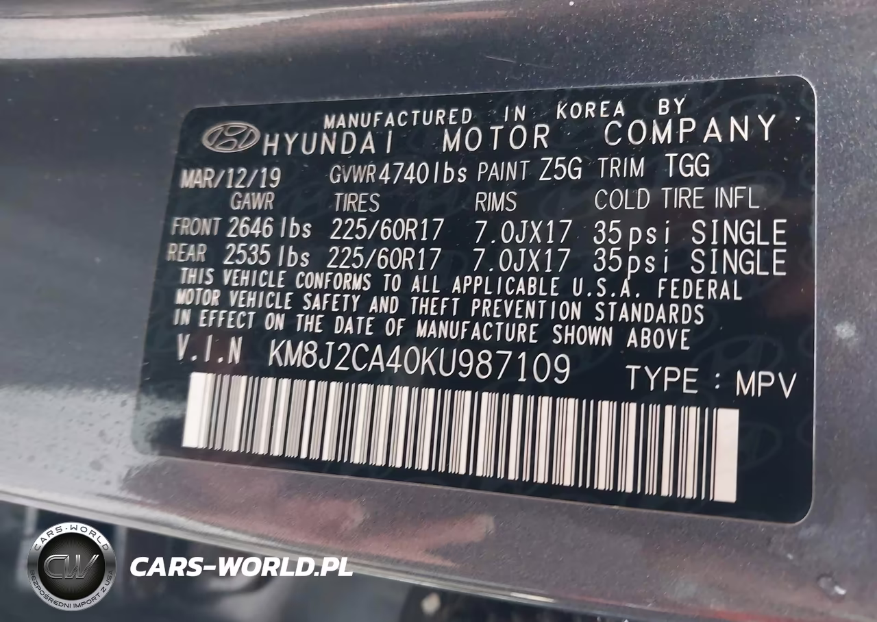 2019 Hyundai Tucson Se VIN:KM8J2CA40KU987109 - 9
