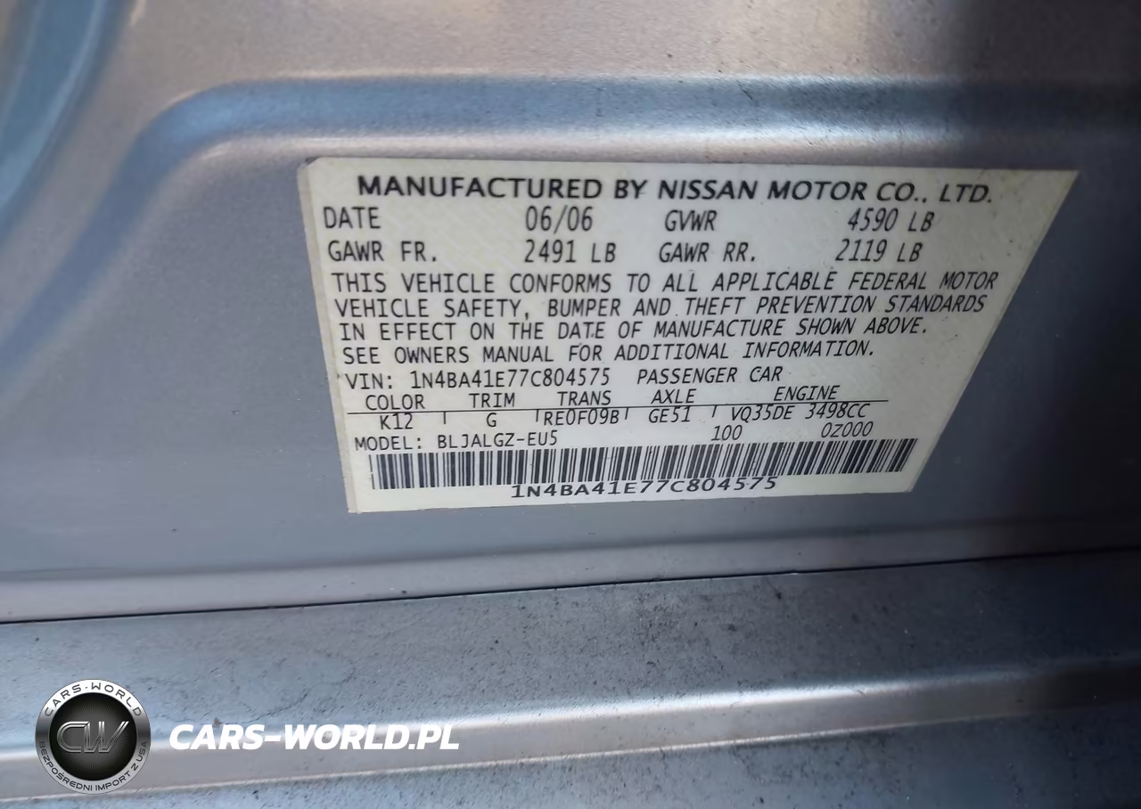 2007 Nissan Maxima 3.5 Sl VIN:1N4BA41E77C804575 - 9