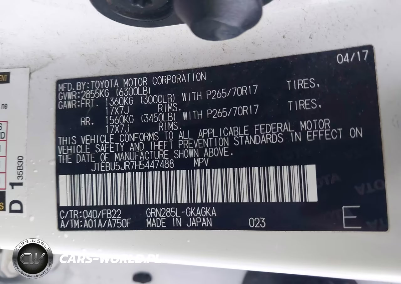 2017 Toyota 4Runner Sr5 VIN:JTEBU5JR7H5447488 - 9
