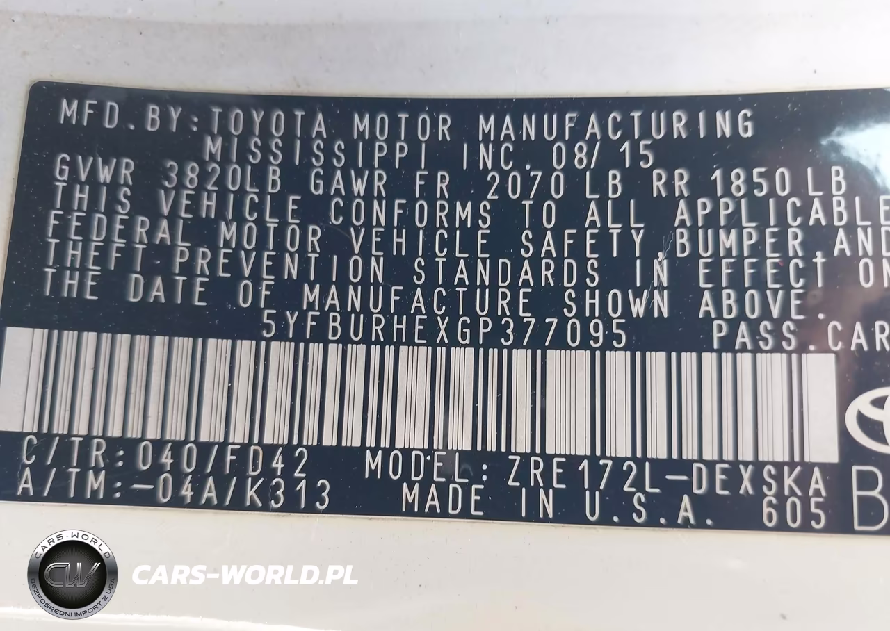 2016 Toyota Corolla S Plus VIN:5YFBURHEXGP377095 - 9