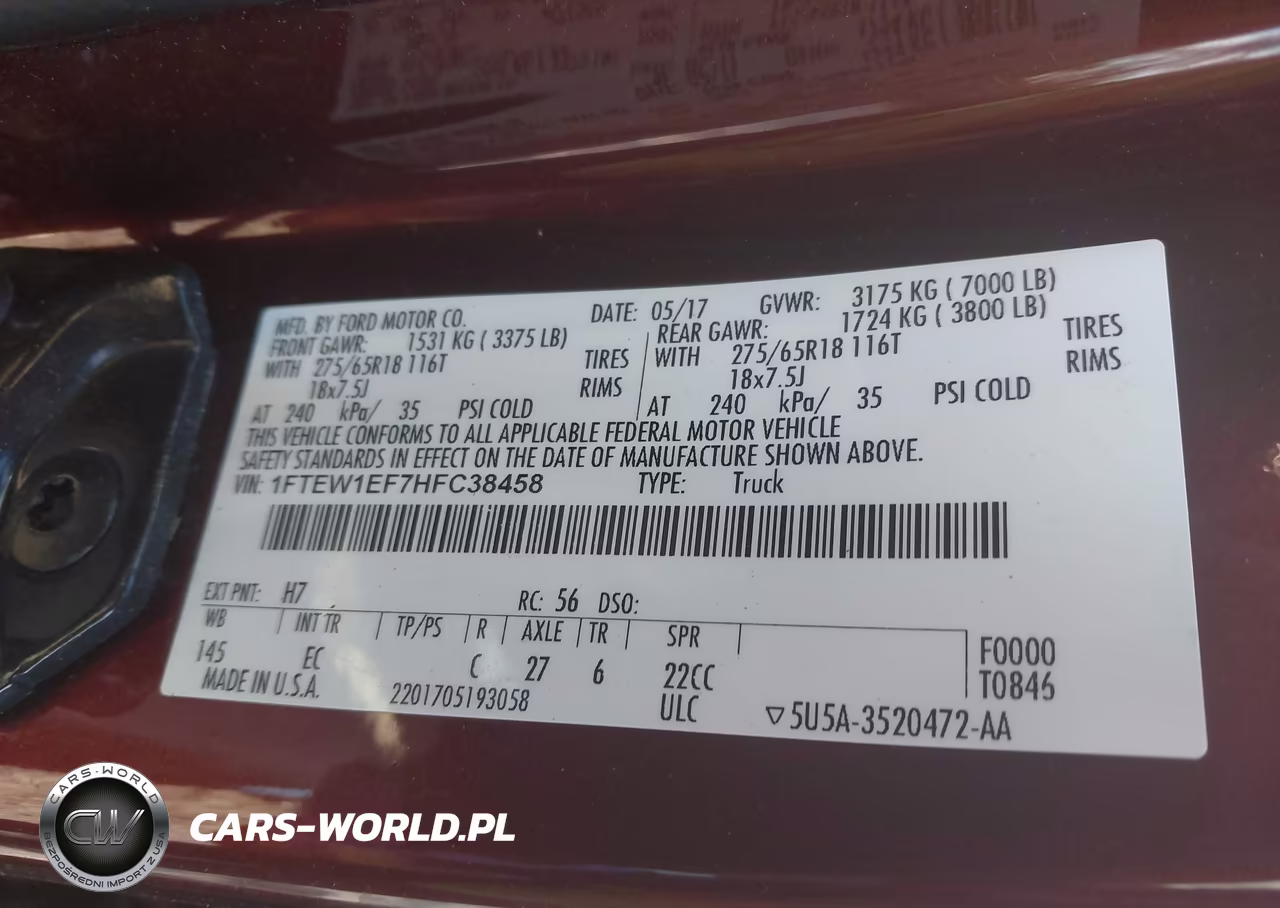 2017 Ford F-150 Lariat VIN:1FTEW1EF7HFC38458 - 9