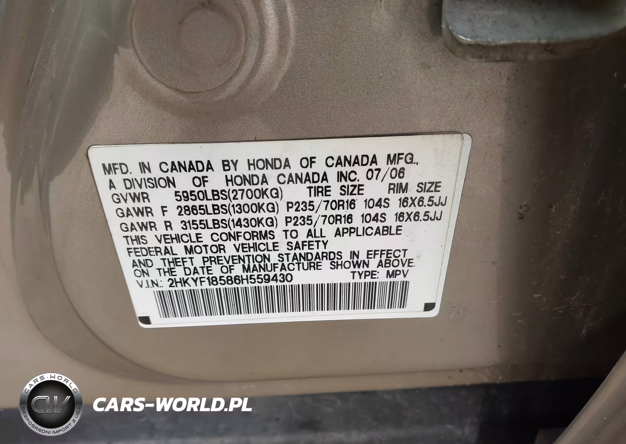 2006 Honda Pilot Ex-L VIN:2HKYF18586H559430 - 9