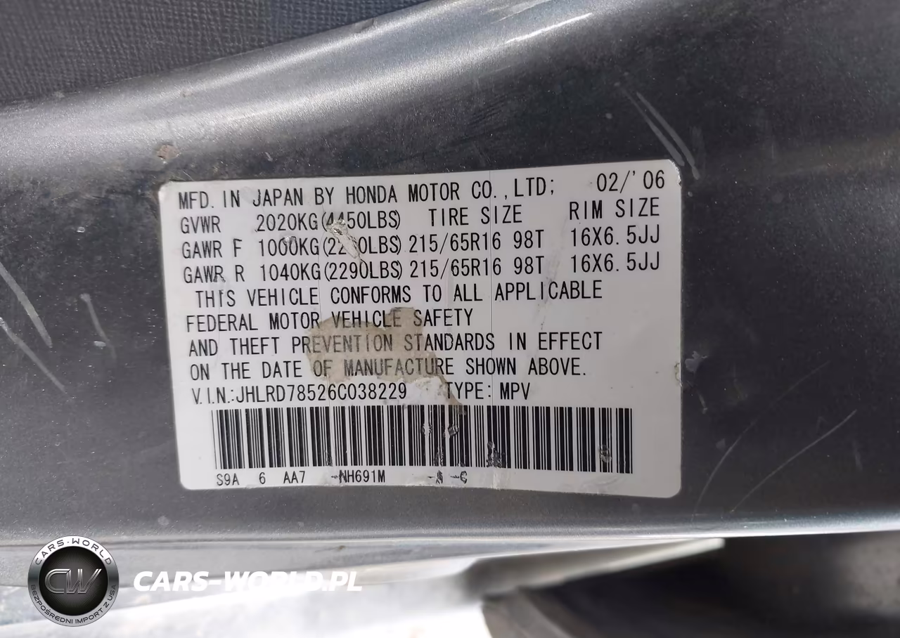 2006 Honda Cr-V Lx VIN:JHLRD78526C038229 - 9