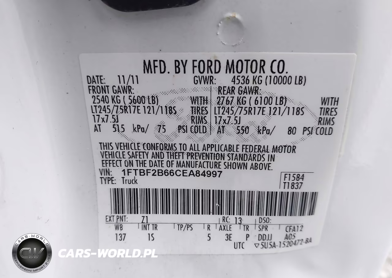 2012 Ford F-250 Xl VIN:1FTBF2B66CEA84997 - 9