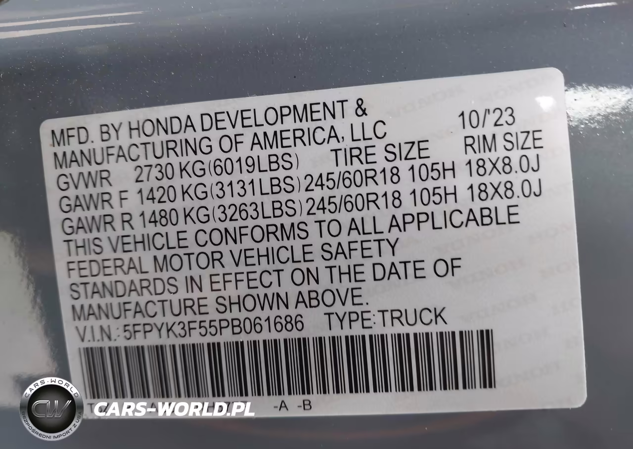 2023 Honda Ridgeline Rtl VIN:5FPYK3F55PB061686 - 9