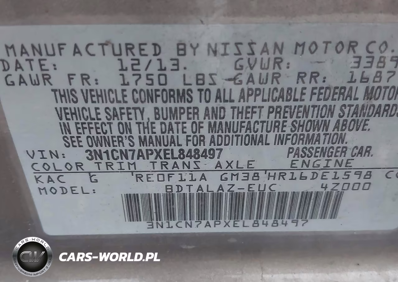 2014 Nissan Versa 1.6 S+ VIN:3N1CN7APXEL848497 - 9