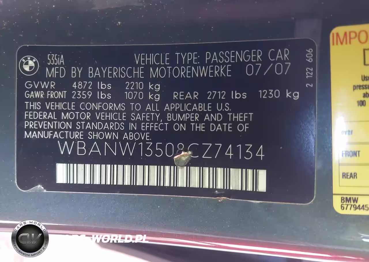 2008 BMW 535I VIN:WBANW13508CZ74134 - 9