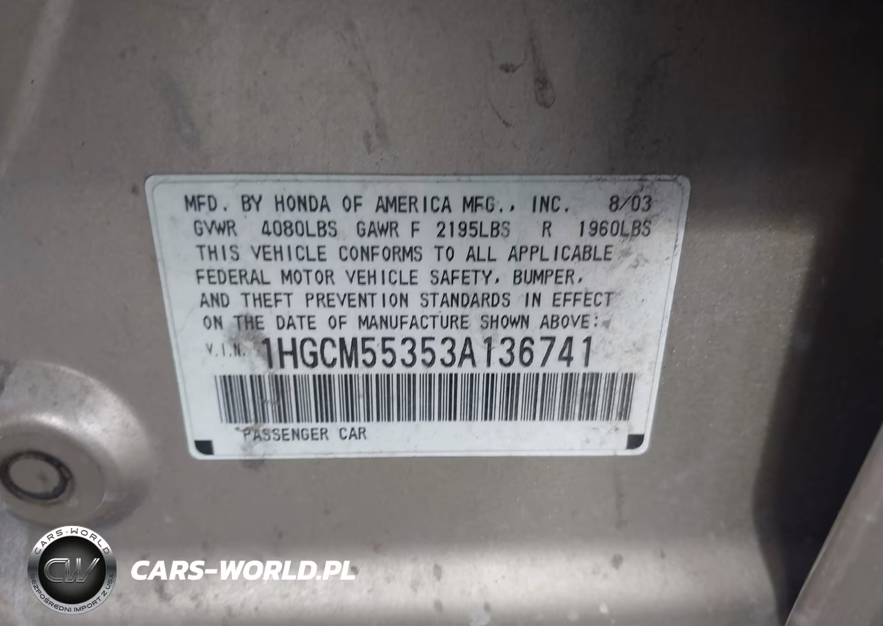 2003 Honda Accord 2.4 Lx VIN:1HGCM55353A136741 - 9