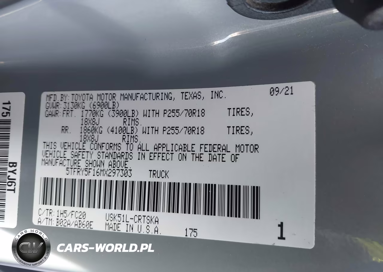 2021 Toyota Tundra Sr5 VIN:5TFRY5F16MX297303 - 9