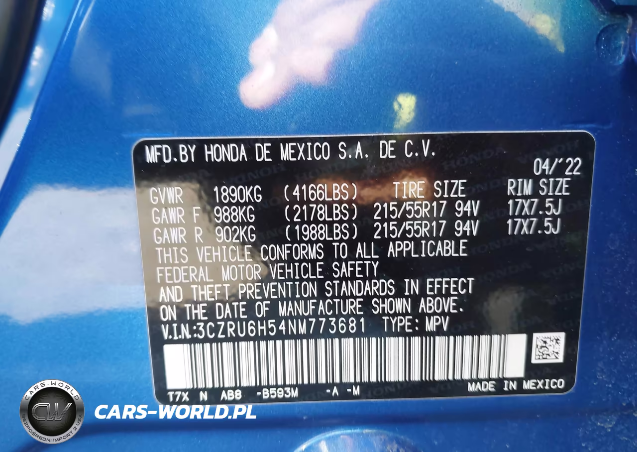 2022 Honda Hr-V Awd Ex VIN:3CZRU6H54NM773681 - 9