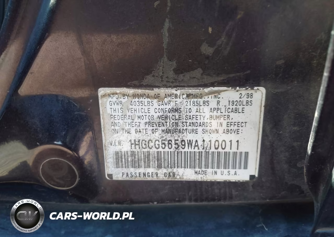 1998 Honda Accord Ex VIN:1HGCG5659WA110011 - 9