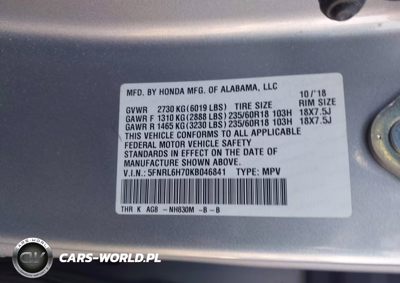 2019 Honda Odyssey Ex-L VIN:5FNRL6H70KB046841 - 9