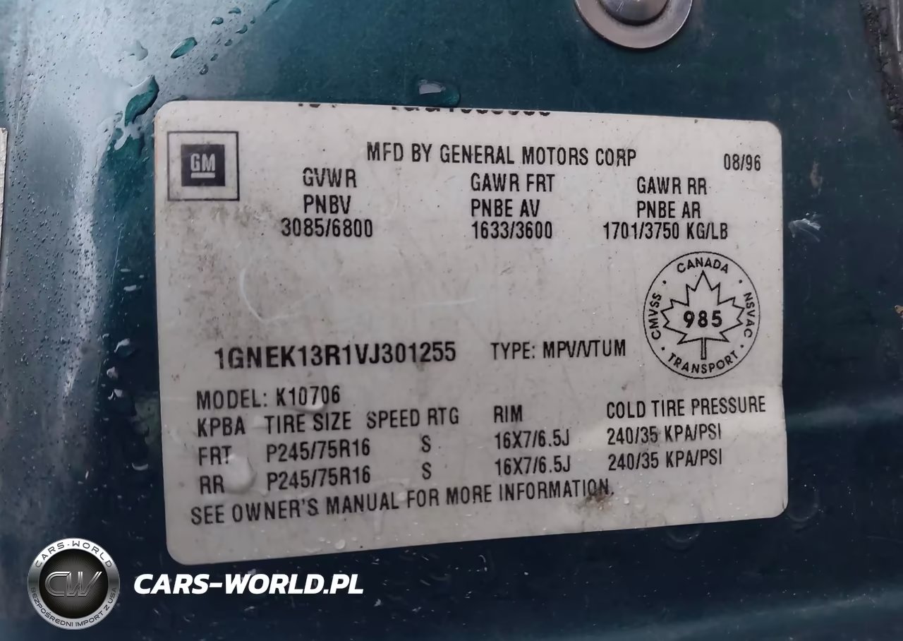 1997 Chevrolet Tahoe Ls VIN:1GNEK13R1VJ301255 - 9