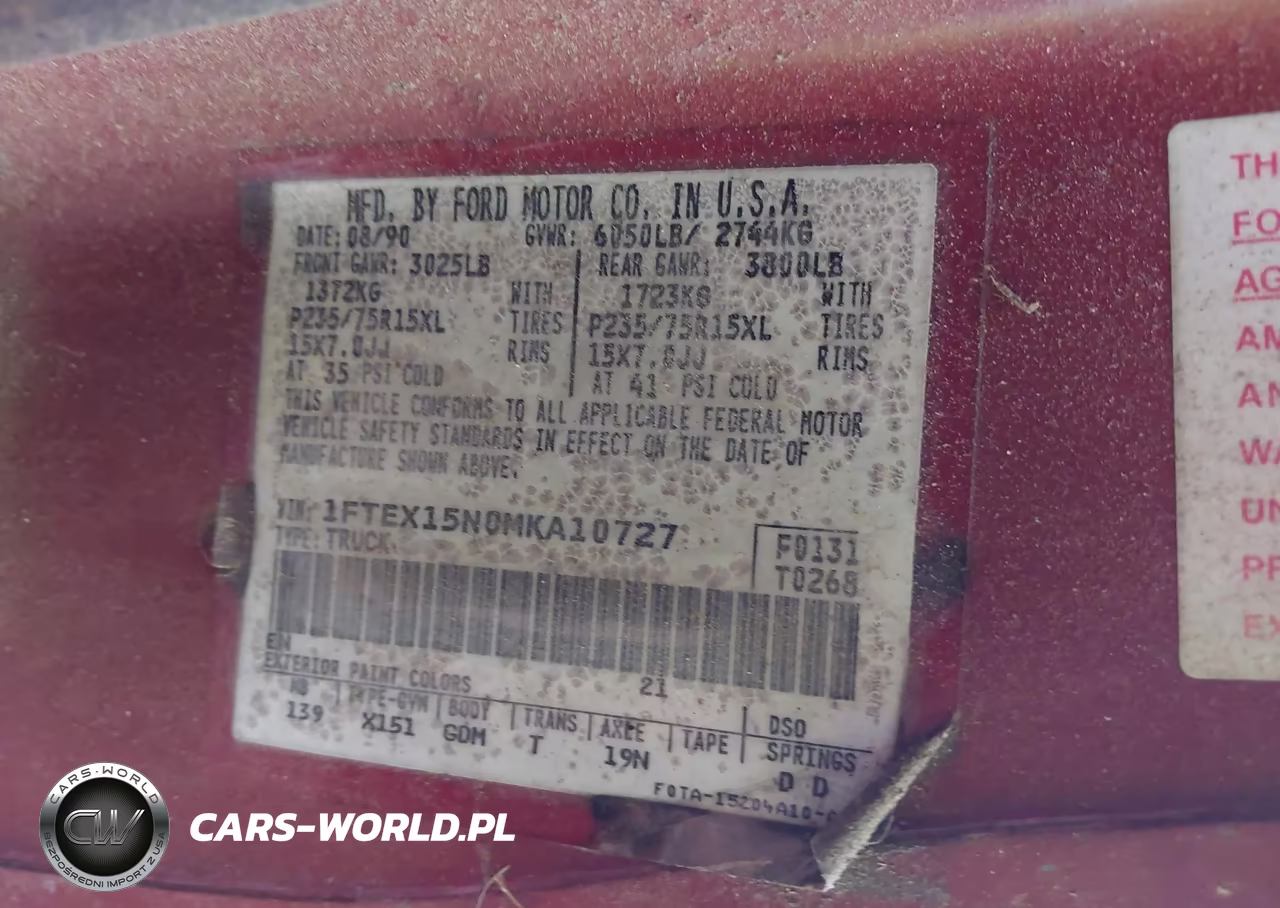 1991 Ford F150 VIN:1FTEX15N0MKA10727 - 9